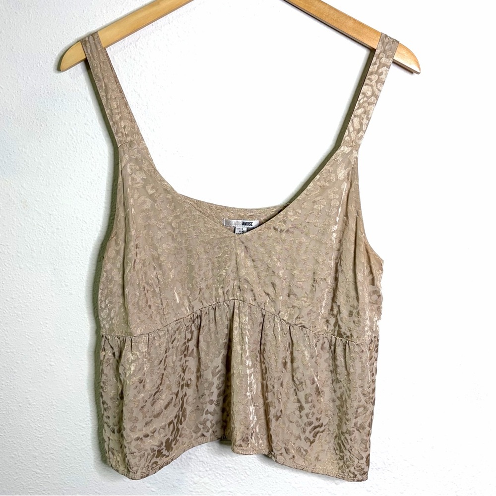 Carly Amuse Society tan Animal Print tank Crop Top revolve woven empire waist L